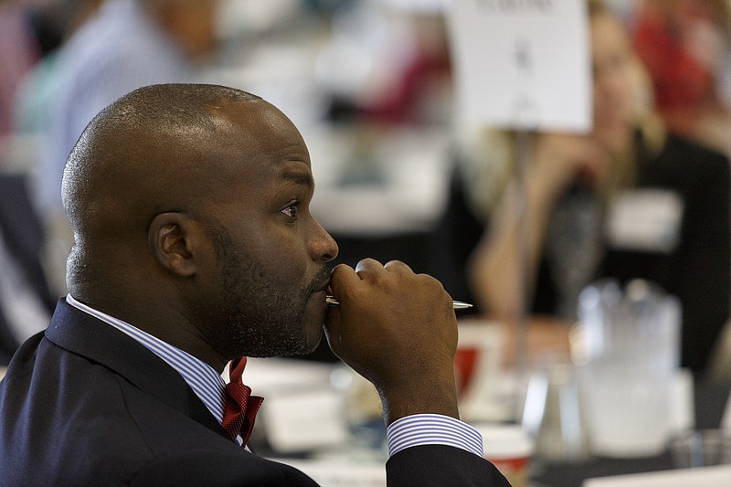 New Hamilton County Schools Superintendent Dr. Bryan Johnson listens during the Chattanooga 2.0 movement's year-one update earlier this week.