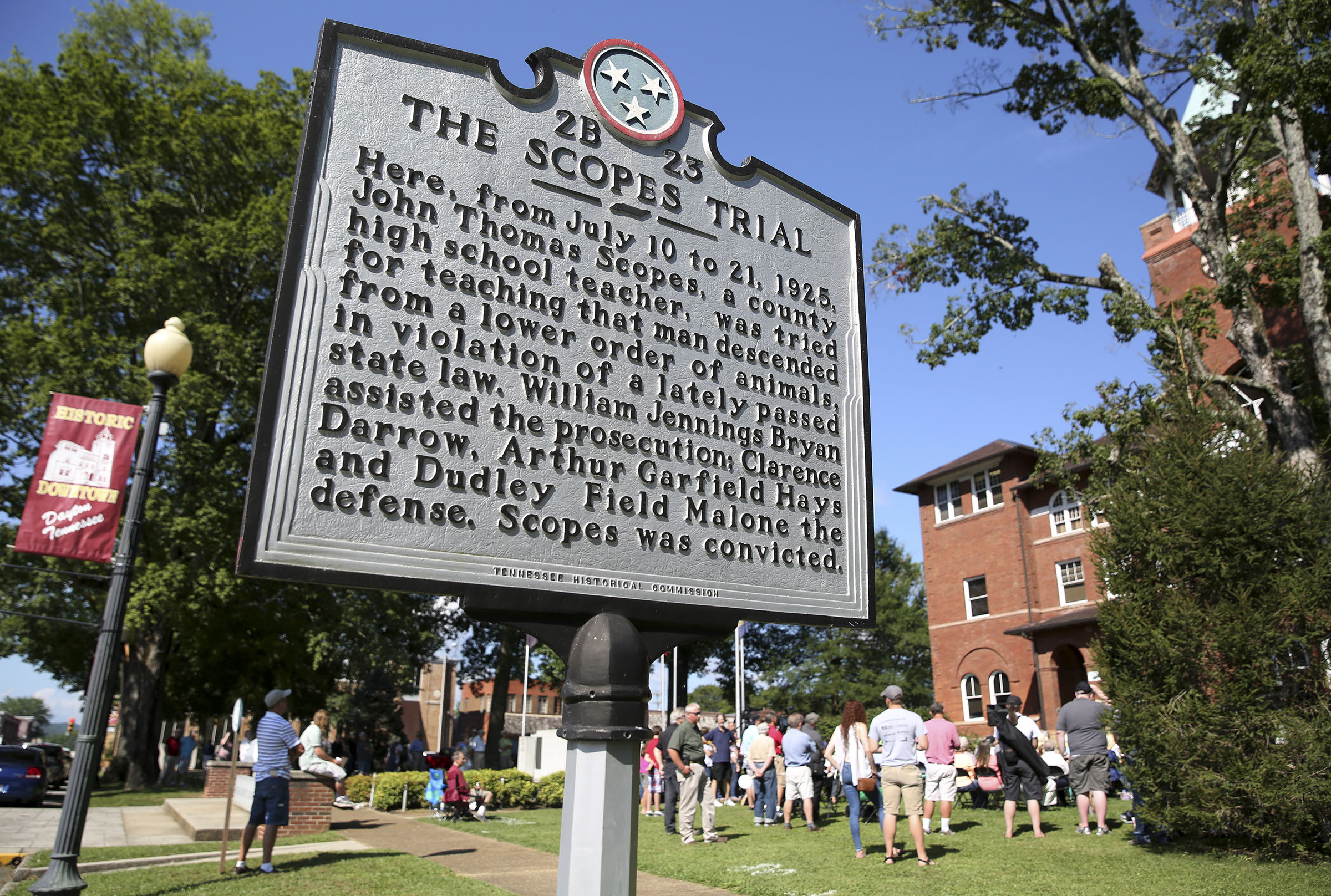 The dedication and unveiling of the Clarence Darrow Commemorative Statue was held Friday, July 14, 2017, at the Rhea County Courthouse in Dayton, Tennessee. Darrow defended high school teacher John Thomas Scopes at the Rhea County Courthouse in 1925 who was accused of violating Tennessee's Butler Act, which made it against the law to teach about evolution in public schools.