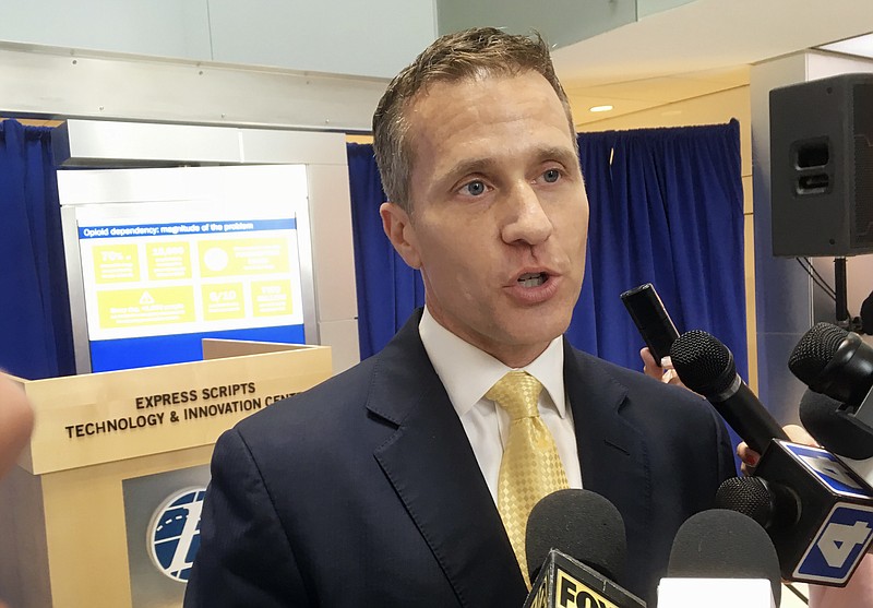 
              Missouri Gov. Eric Greitens speaks to reporters in St. Louis on July 17, 2017, after signing an executive order establishing a prescription drug monitoring program. Missouri was the last state without a PDMP. (AP Photo/Jim Salter)
            