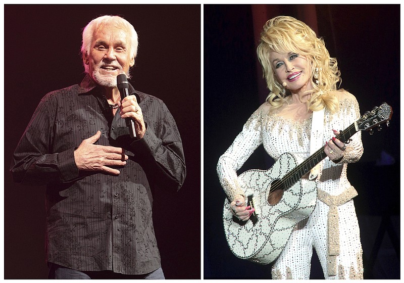 In this combination photo, Kenny Rogers, left, performs on March 7, 2013, in Lancaster, Pa. and Dolly Parton performs in Philadelphia on June 15, 2016. The pair, who spawned hit duets like "Islands in the Stream" and "Real Love," announced they will be making their final performance together this year. Rogers, who is retiring from touring, announced on Tuesday that his final performance with Parton will be part of an all-star farewell show to be held at Nashville's Bridgestone Arena on Oct. 25. (Photos by Owen Sweeney/Invision/AP, File)

