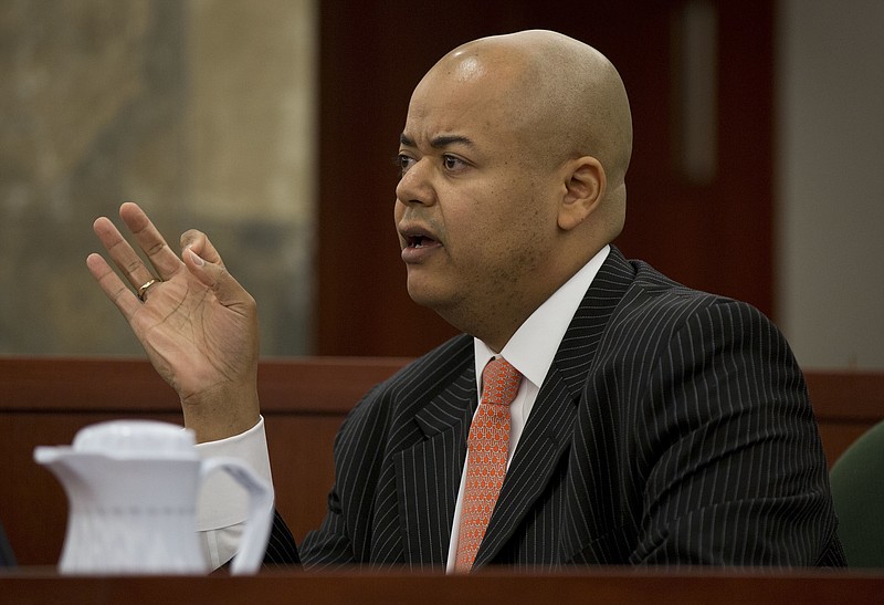 
              FILE- In this May 16, 2013 file photo, Malcolm LaVergne, O.J. Simpson's attorney on appeals to Nevada Supreme Court, testifies during an evidentiary hearing in Clark County District Court in Las Vegas. On Thursday, July 20, 2017, O.J. Simpson faces a parole board hearing in Nevada. (AP Photo/Julie Jacobson, Pool, File)
            