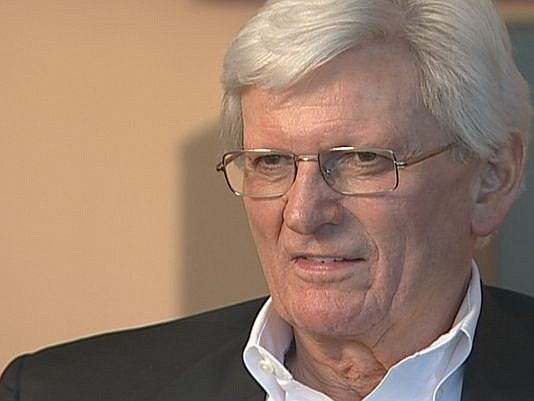 This picture of Jake Butcher, provided by WBIR-TV, shows Butcher during an interview with the station on April 22, 2007, in Knoxville, Tenn. Butcher helped bring the World's Fair to Knoxville in 1982, but the collapse of his banking empire soon after "took a lot of wind out of the sails for Knoxville," he said in the interview. (Knoxville News Sentinel via Associated Press)