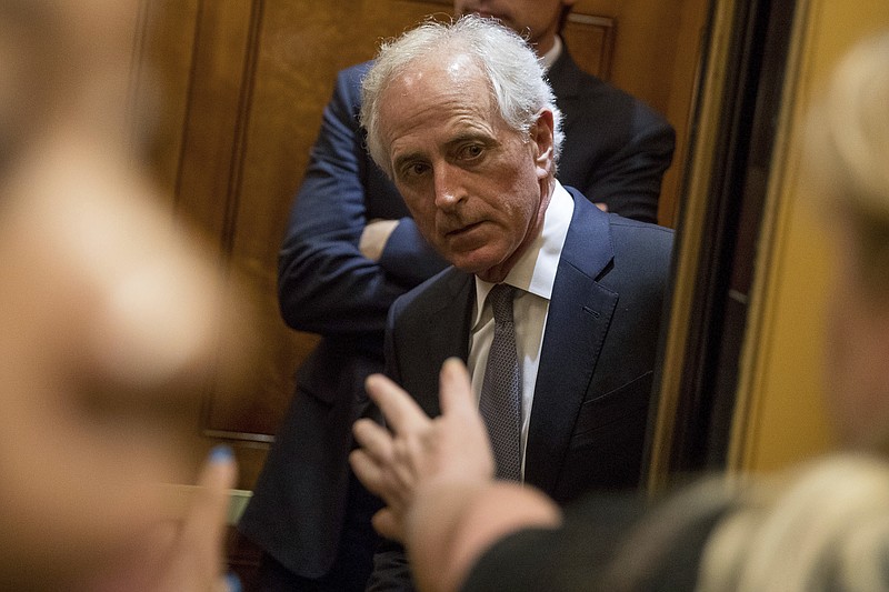 Sen. Bob Corker, R-Tenn. gets in an elevator as he arrives on Capitol Hill in Washington, Tuesday, July 18, 2017. (AP Photo/Andrew Harnik)