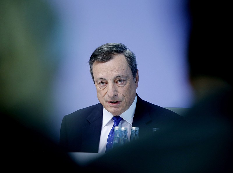 
              FILE - In this Thursday, April 27, 2017 file photo, the President of the European Central Bank Mario Draghi speaks during a news conference in Frankfurt, Germany. European Central Bank head Mario Draghi is likely to tread softly on Thursday, July 20, 2017 as the bank inches toward bringing an end to its monetary stimulus efforts.  (AP Photo/Michael Probst, File)
            