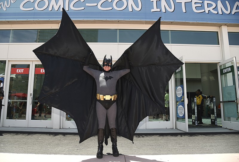 
              Howard Gemsler of Irvine, dresses as Batman on day 1 of Comic-Con International on Thursday, July 20, 2017, in San Diego. (Photo by Richard Shotwell/Invision/AP)
            