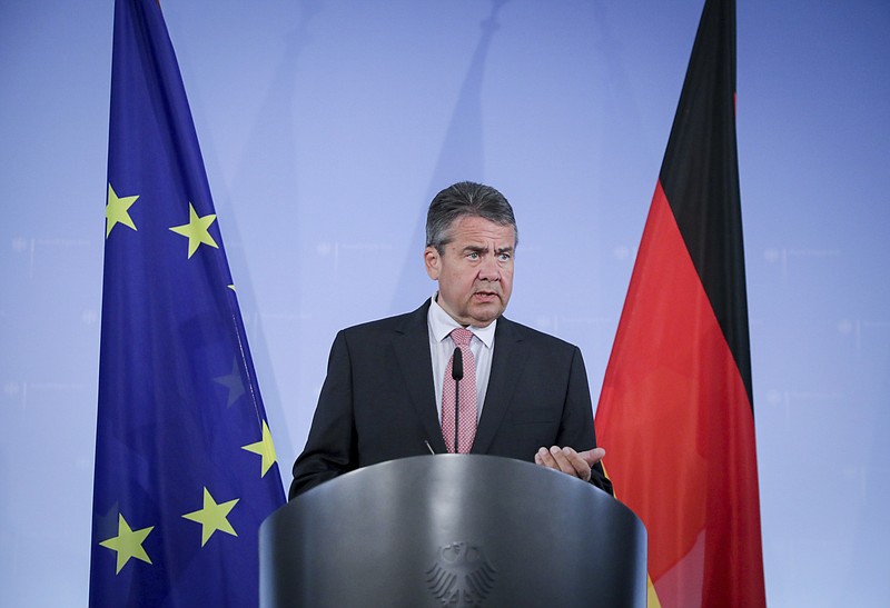 
              German Foreign Minister Sigmar Gabriel speaks during a news conference in Berlin, Germany, Thursday, July 20, 2017. Gabriel said his country will revise its travel advice for Turkey following the jailing of a German human rights activist who has no ties to the country. (Kay Nietfeld/dpa via AP)
            