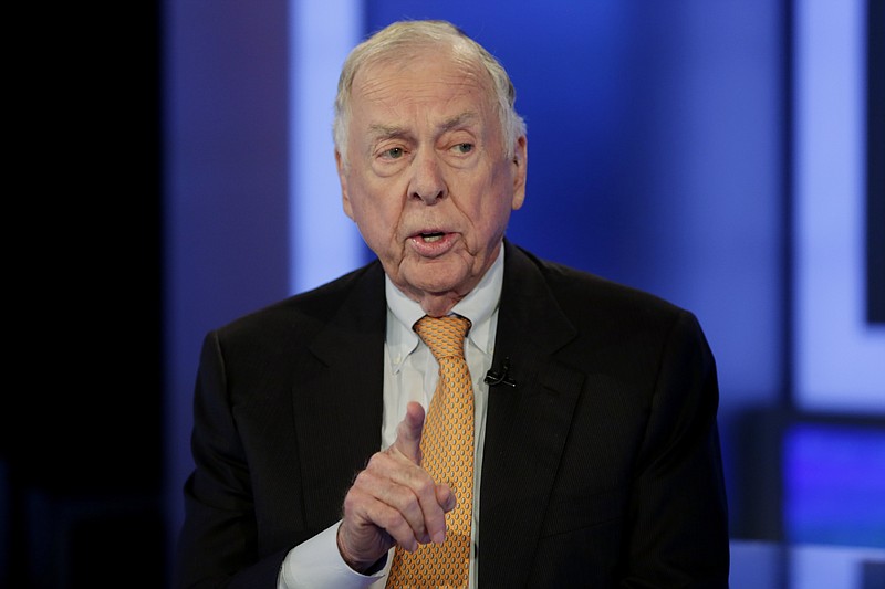 
              FILE - In this Oct. 8, 2015 file photo, T. Boone Pickens appears on the "The Intelligence Report with Trish Regan" program, on the Fox Business Network, in New York. Pickens, who recently suffered from a series of strokes, took a “Texas-sized fall” that put him in the hospital last week.  In a posting to LinkedIn, the corporate raider and legendary oilfield wildcatter said that he is still mentally strong but that as far as his life goes, “I clearly am in the fourth quarter.” 
(AP Photo/Richard Drew)
            