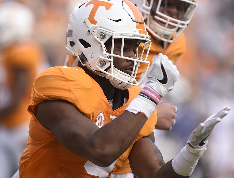 Tennessee's John Kelly celebrates a touchdown run against Tennessee Tech last season. Kelly led Vols running backs with 630 rushing yards last season and will be counted on to carry an even heavier load this year.