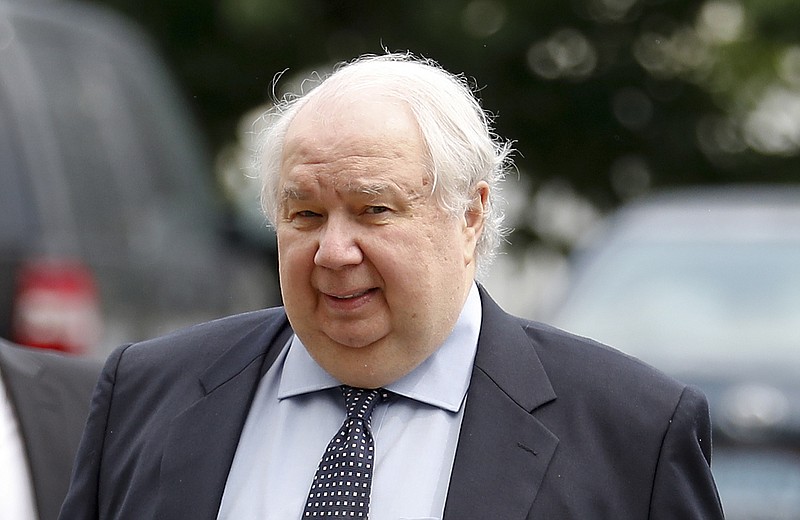 
              FILE - In this Monday, July 17, 2017 file photo, Russian Ambassador to the U.S. Sergei Kislyak arrives at the State Department in Washington to meet with Undersecretary of State Thomas Shannon.  The Russian ambassador to the United States, Sergei Kislyak, a prominent figure in the controversy over Russia's possible involvement in the 2016 U.S. presidential election, has ended his assignment in Washington. The Russian Embassy in Washington announced on Twitter that Kislyak's tenure ended on Saturday, July 22, 2017.  (AP Photo/Carolyn Kaster, File)
            