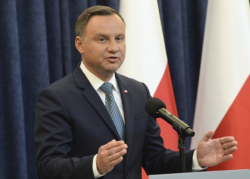 
              Polish President Andrzej Duda makes a statement in Warsaw, Poland, Monday, July 24, 2017. Duda announced that he will veto two contentious bills widely seen as assaults on the independence of the judicial system. (AP Photo/Alik Keplicz)
            