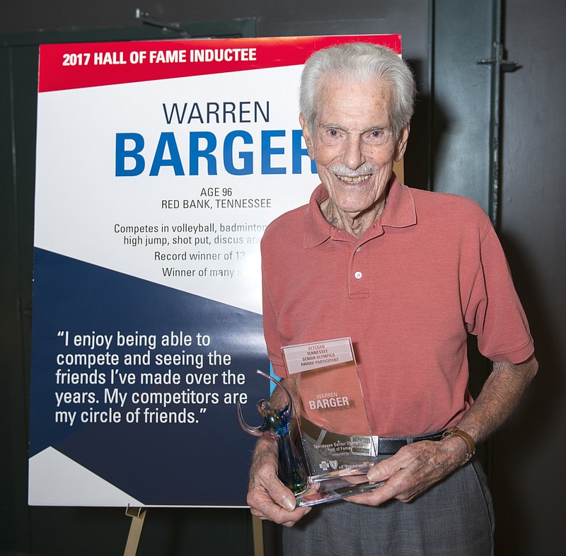 Warren Barger of Red Bank accepts his nomination for the Tennessee Senior Olympics Hall of Fame earlier this month.