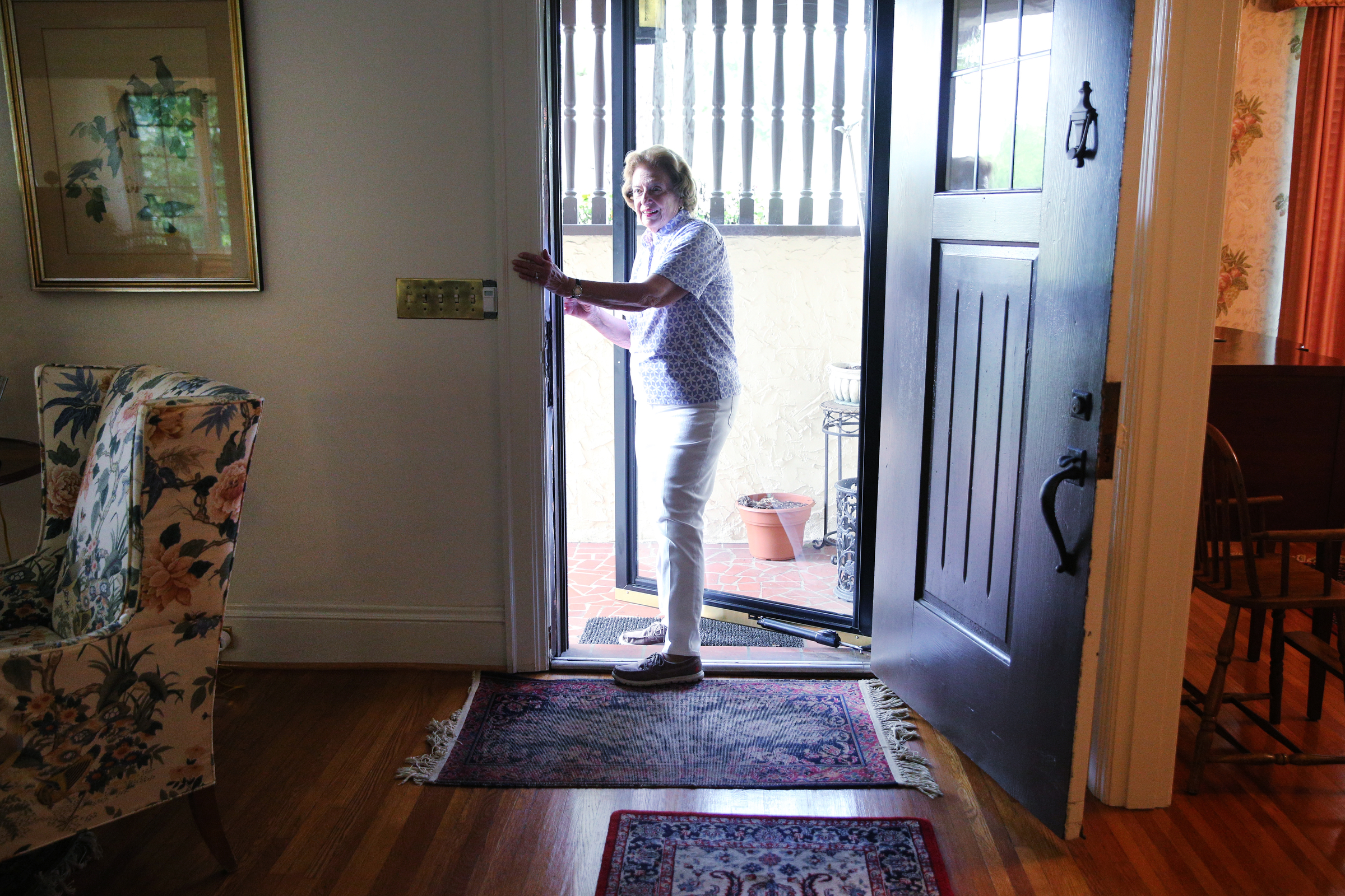 Barbara Blake shows off the doorbell that was original to her home on Sunset Road in Chattanooga, Tenn, on Wednesday, July 12, 2017. The house was known as Chattanooga's Model Electric Home.