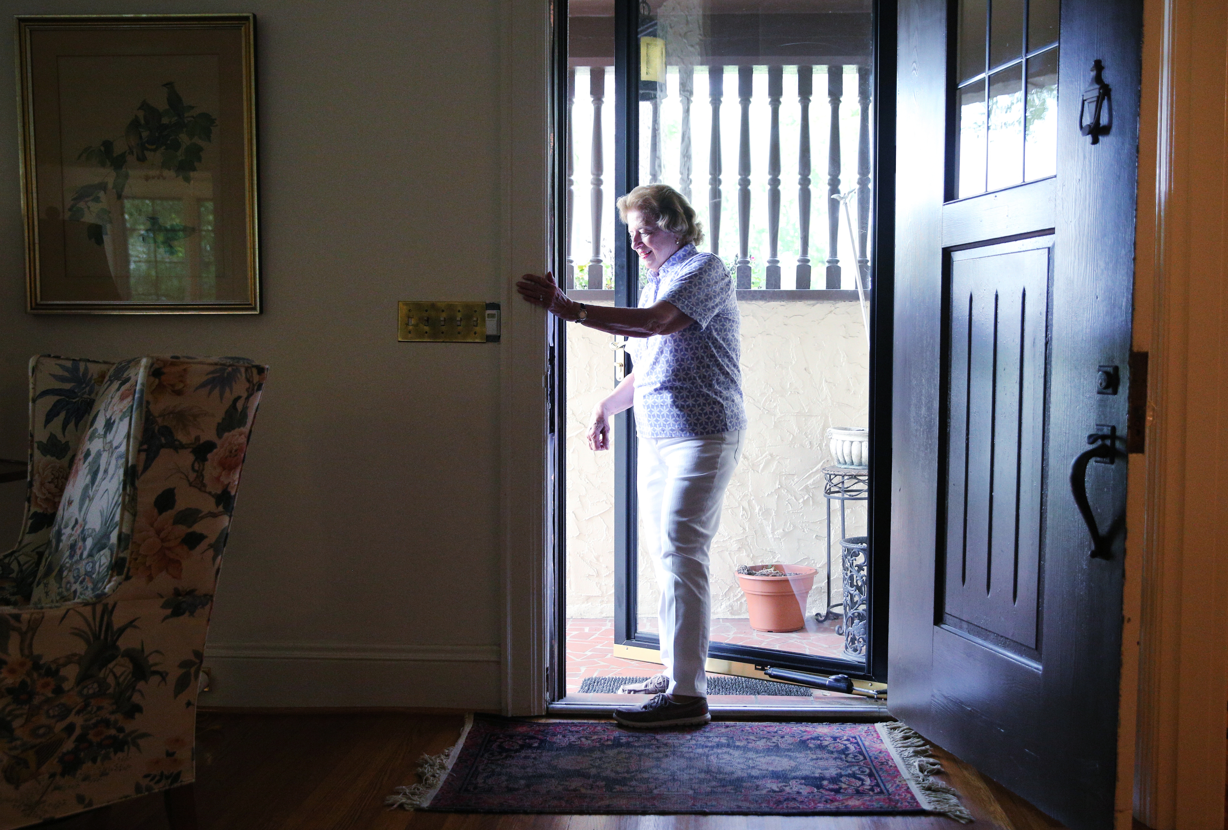 Barbara Blake shows off the doorbell that was original to her home on Sunset Road in Chattanooga, Tenn, on Wednesday, July 12, 2017. The house was known as Chattanooga's Model Electric Home.