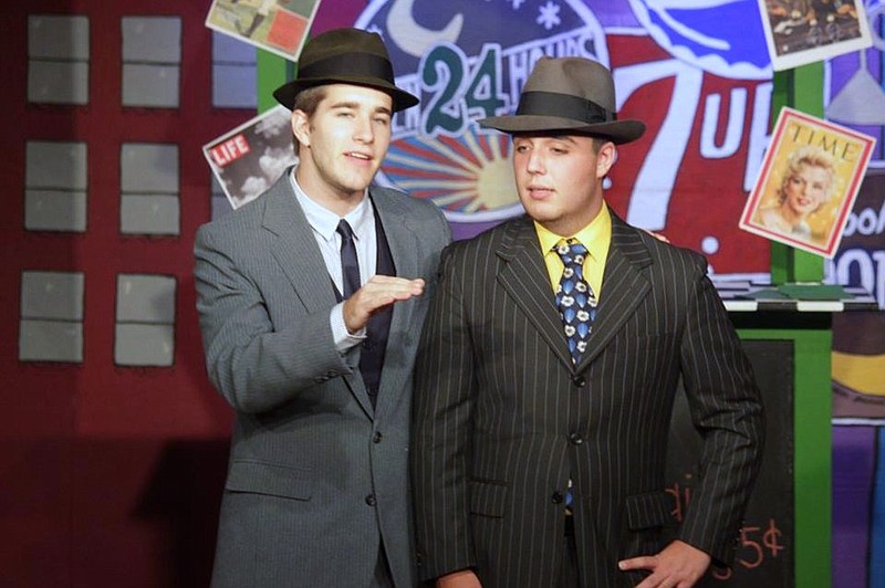 Ben Southerland, left, and Jordan Wilson portray Sky Masterson and Nathan Detroit, respectively, in Artistic Civic Theatre's production of the classic musical, "Guys and Dolls."