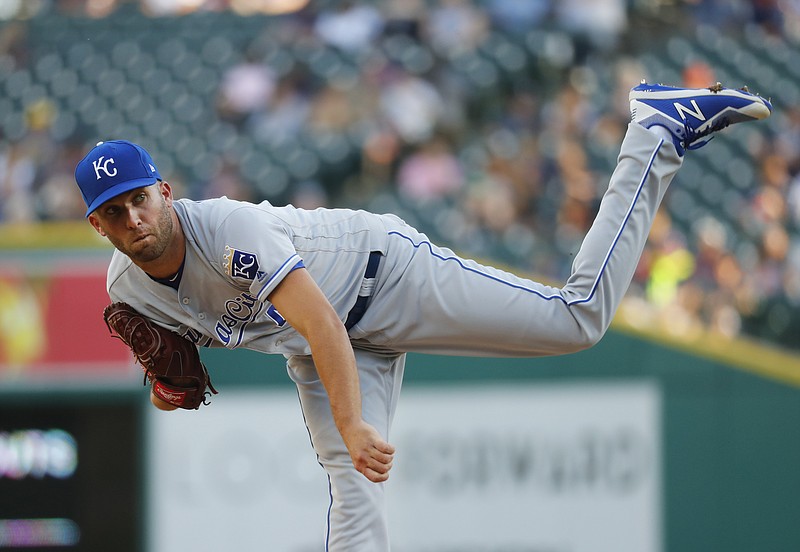 
              Kansas City Royals pitcher Danny Duffy throws against the Detroit Tigers in the first inning of a baseball game in Detroit, Tuesday, July 25, 2017. (AP Photo/Paul Sancya)
            
