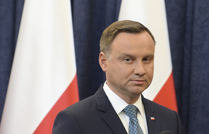 
              In this Monday, July 24, 2017 photo Polish President Andrzej Duda makes a statement, in Warsaw, Poland. For nearly two years Duda has been widely derided as a marginal figure, a man chosen by the powerful ruling party leader Jaroslaw Kaczynski for his loyalty whose role was to rubber-stamp the party's populist nationalist program. (AP Photo/Alik Keplicz)
            