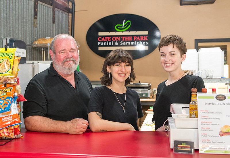 Owner Ed Owens and staff Caitlin Kelley and Savannah Walker at Caféon the Park. (Photo by Mark Gilliland)