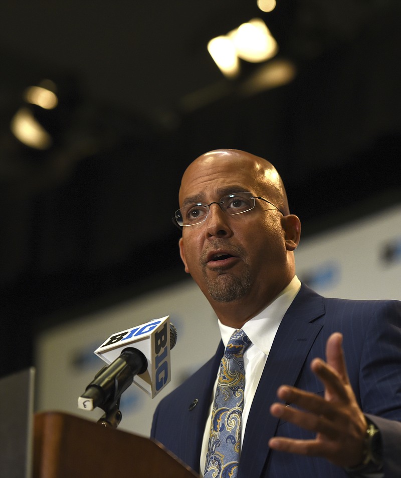 
              CORRECTS DATE - Penn State NCAA college football head coach James Franklin speaks at Big Ten Media Day in Chicago, Tuesday, July 25, 2017. (AP Photo/G-Jun Yam)
            