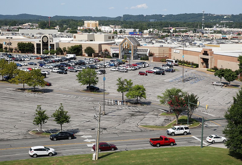 Cars come and go from Hamilton Place mall in Chattanooga, Tenn., Monday, July 24, 2017. Hamilton Place will be 30 years old this August. 