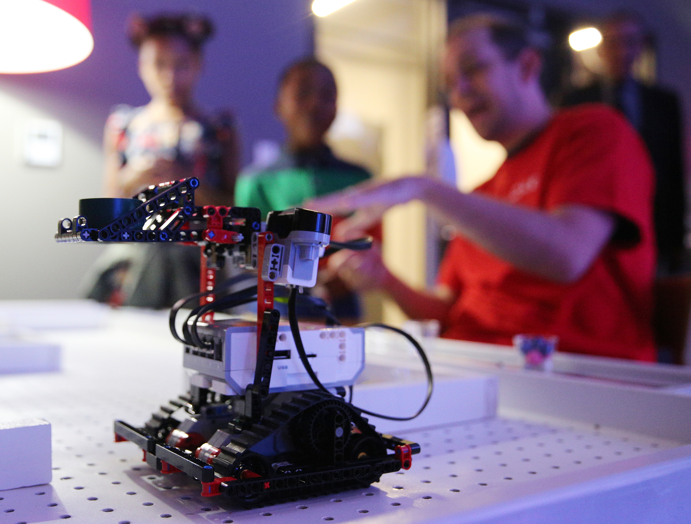 A robot is navigated around a maze which created by Sam Pfister, who was a NASA scientist and experience designer at Sue's Tech Kitchen in the Tomorrow Building in Chattanooga, Tenn., Thursday, July 27, 2017. The concept of Sue's Tech Kitchen is developed to expose more children, especially girls in their formative years, to develop a taste and excitement for science and tech gadgets and exploration.