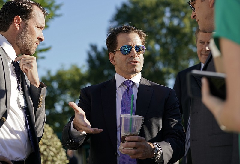 
              White House communications director Anthony Scaramucci speaks to members of the media outside the White House in Washington, Tuesday, July 25, 2017. (AP Photo/Pablo Martinez Monsivais)
            