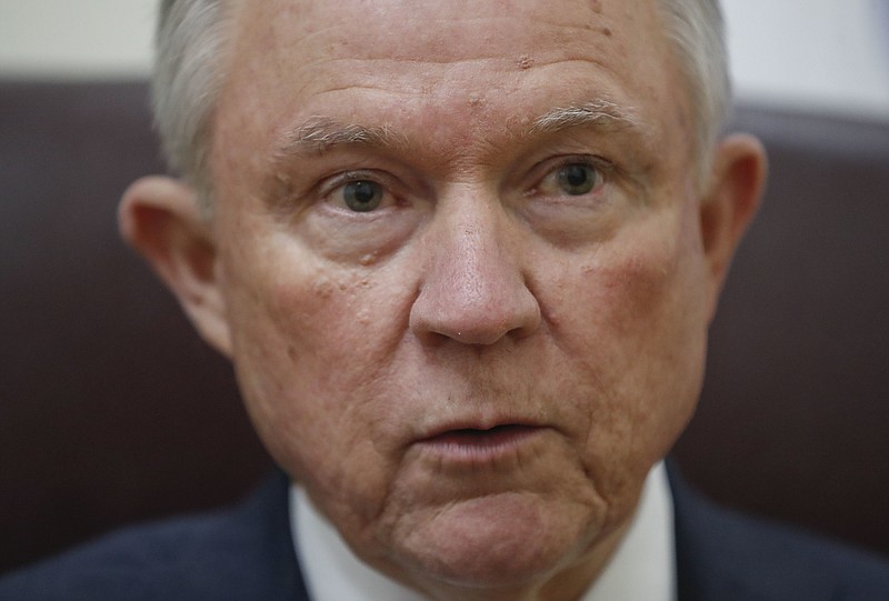 
              U.S. Attorney General Jeff Sessions speaks during his interview with The Associated Press, Friday, July 28, 2017, at the National Police Headquarters in San Salvador, El Salvador. (AP Photo/Pablo Martinez Monsivais)
            
