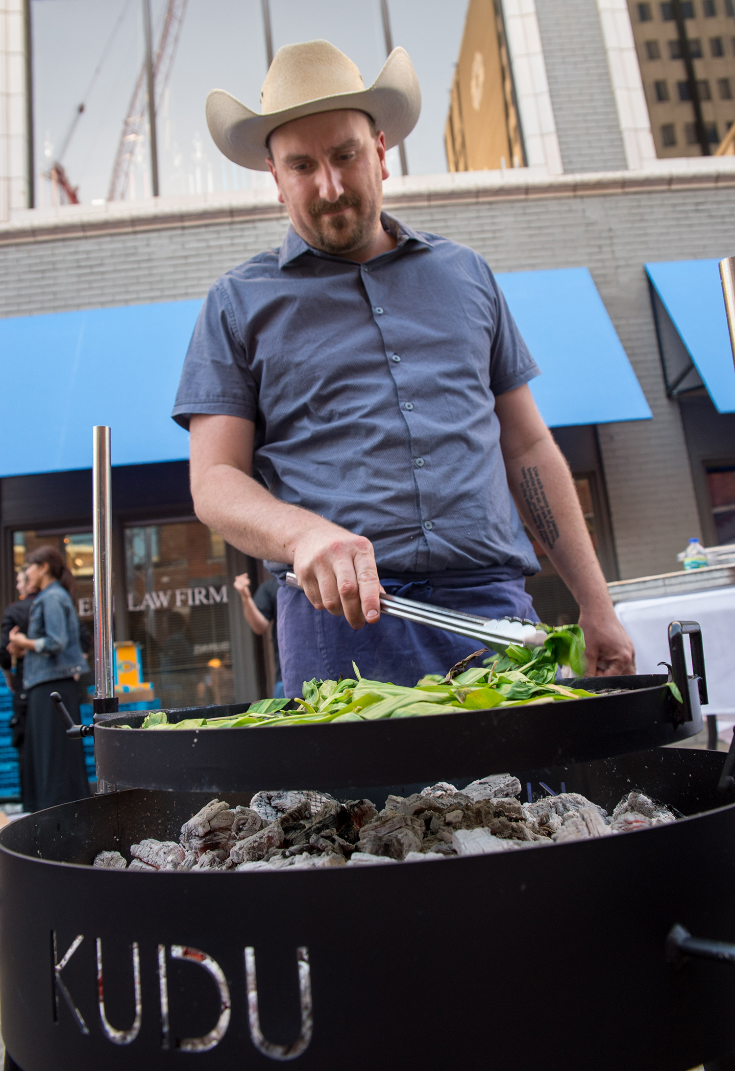 Randy Gresham grilling charred ramp tops