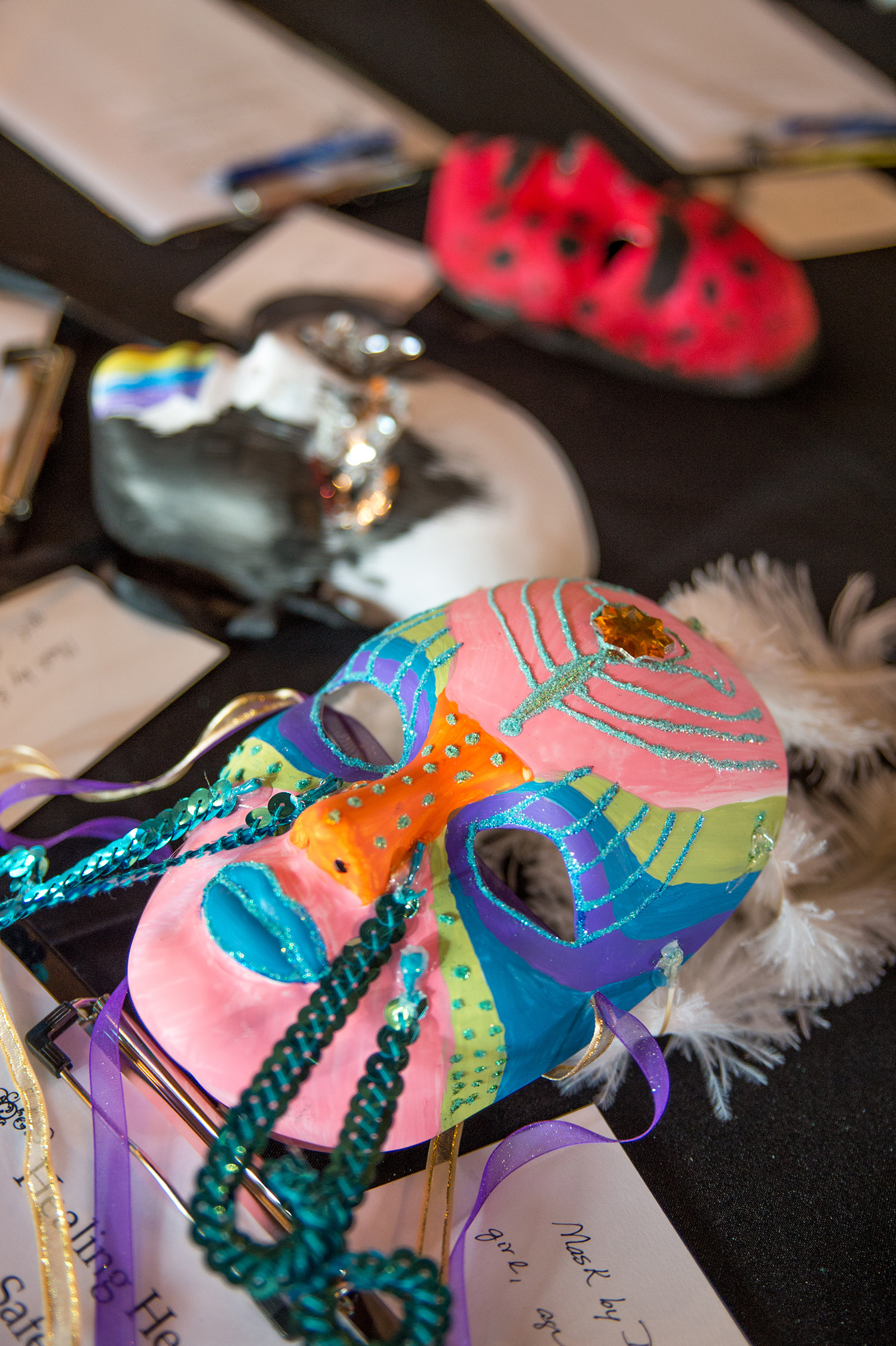 Masks made by children were available for purchase.