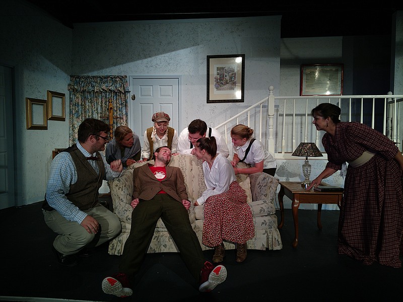 The cast of "Fools" rehearses at Tennessee Valley Theatre.