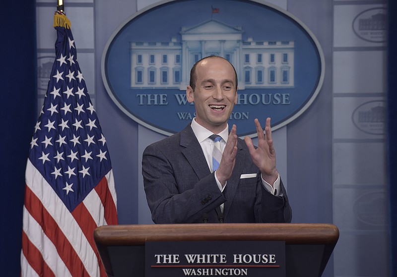 
              White House senior policy adviser Stephen Miller speaks during the daily briefing at the White House in Washington, Wednesday, Aug. 2, 2017. (AP Photo/Susan Walsh)
            