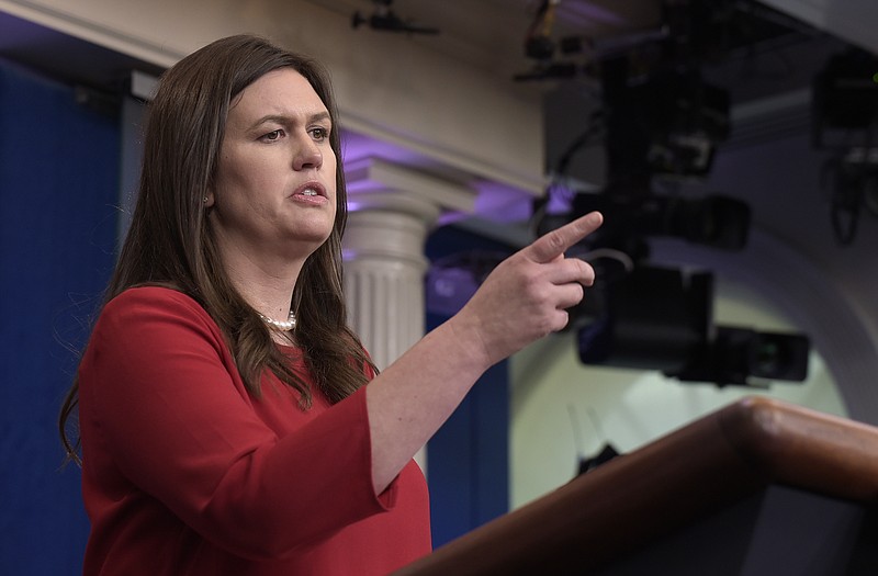 
              White House press secretary Sarah Huckabee Sanders speaks during the daily briefing at the White House in Washington, Wednesday, Aug. 2, 2017. (AP Photo/Susan Walsh)
            