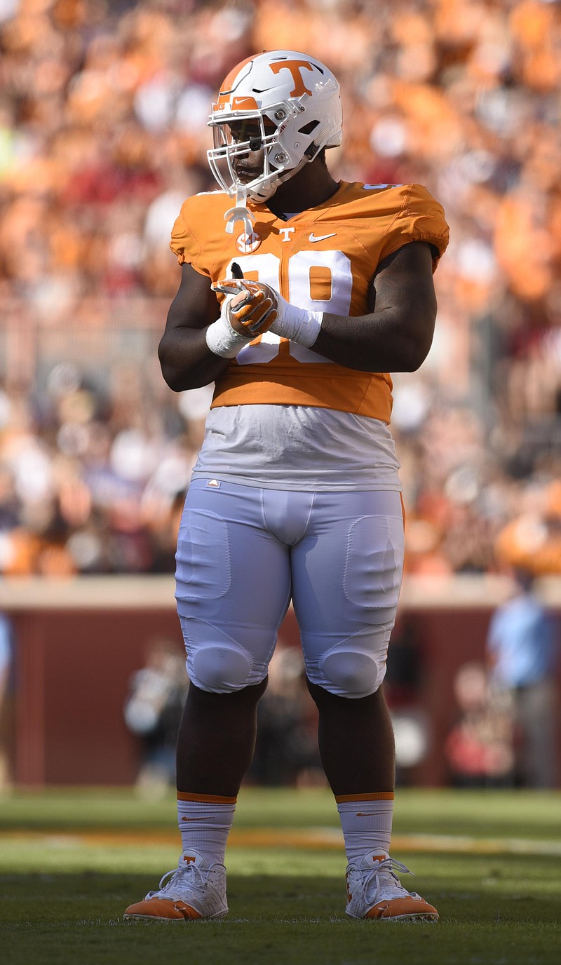 Kendal Vickers (39) looks to the Tennessee bench.  The top-ranked University of Alabama Crimson Tide visited the University of Tennessee Volunteers in SEC football action on October 15, 2016