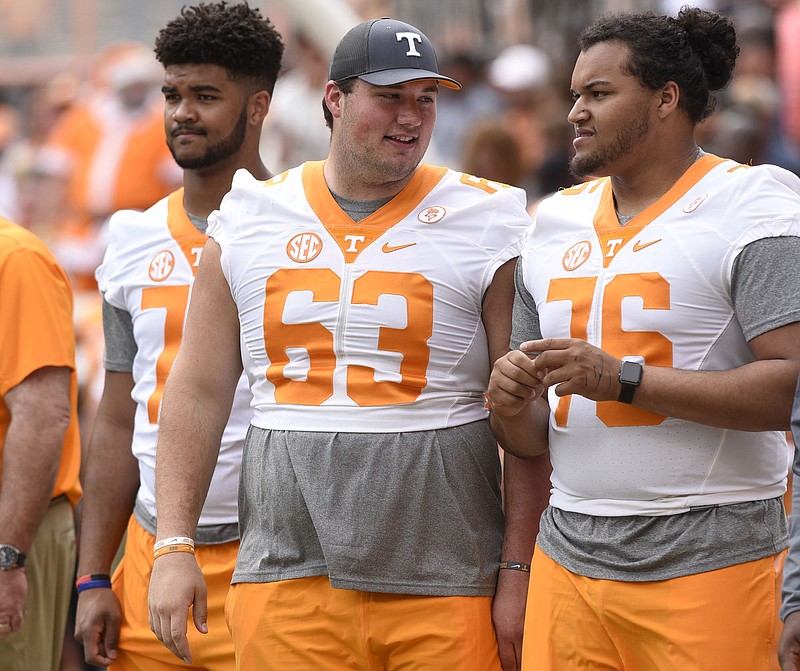Linemen Devante Brooks (77), Brett Kendrick (63) and Chance Hall (76) did not dress out.  The annual Spring Orange and White Football game was held at Neyland Stadium on April 22, 2017.