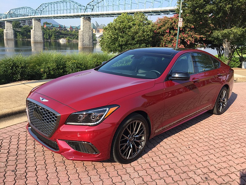 The 2018 Genesis G80 had a prominent grille design and a sporty profile.


