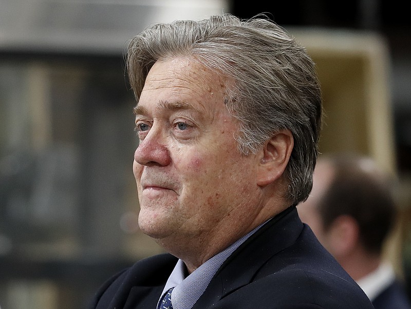 
              In this photo taken April 29, 2017, Steve Bannon, chief White House strategist to President Donald Trump is seen in Harrisburg, Pa. The Campaign Legal Center is complaining in a letter to the White House that Bannon may be illegally accepting outside professional services.(AP Photo/Carolyn Kaster)
            
