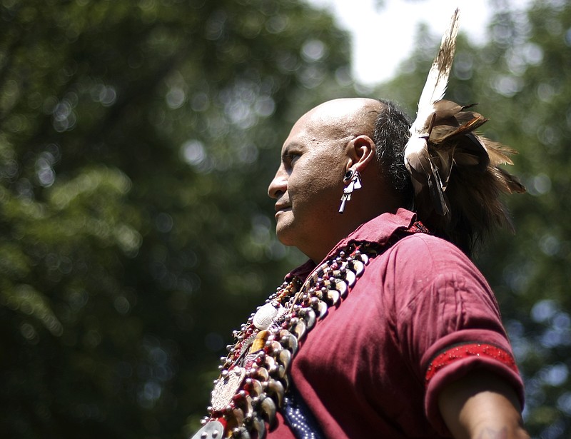 Sonny Ledford, with the Warriors of Anikituwah, is seen during the 2017 Cherokee Cultural Celebration at Red Clay State Historic Park on Sunday, Aug. 6, in Cleveland, Tenn.