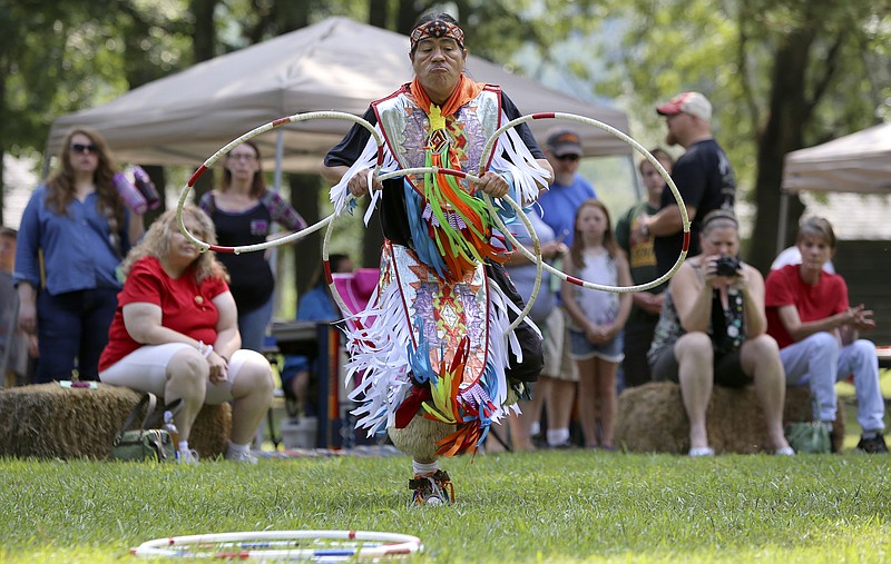 Jamie Pheasant performs a hoop dance during the 2017 Cherokee Cultural Celebration at Red Clay State Historic Park on Sunday, Aug. 6, in Cleveland, Tenn.