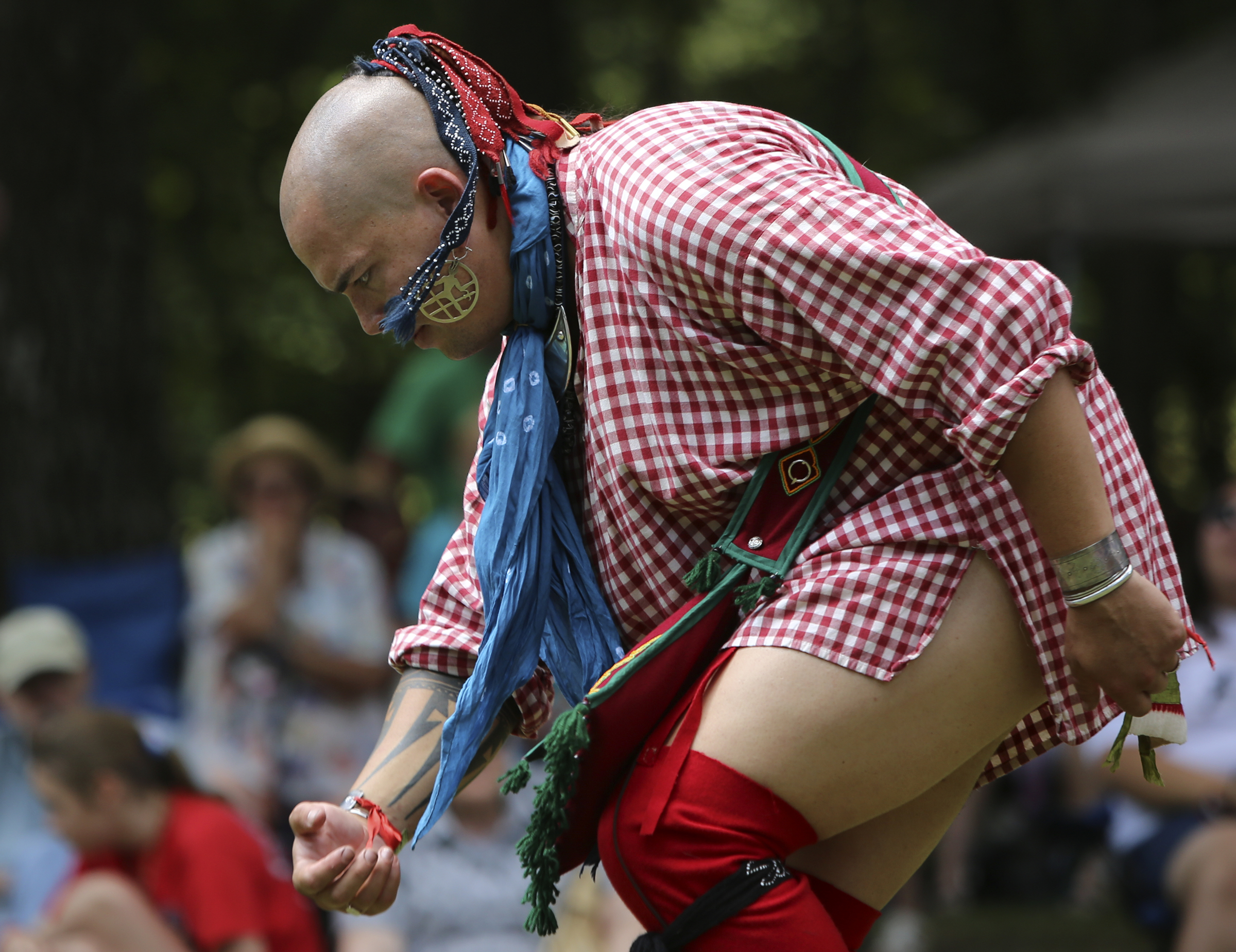 Mike Crowe performs a bear dance during the 2017 Cherokee Cultural Celebration at Red Clay State Historic Park on Sunday, Aug. 6, in Cleveland, Tenn.