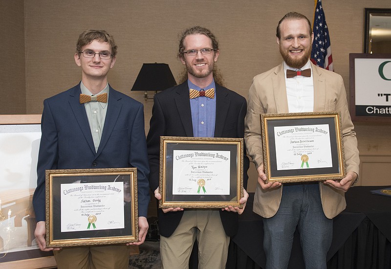 From left are Chattanooga Woodworking Academy's first round of graduates: Nathan Govig, Ryan Walker and Jordan Schilleman. (Contributed photo)