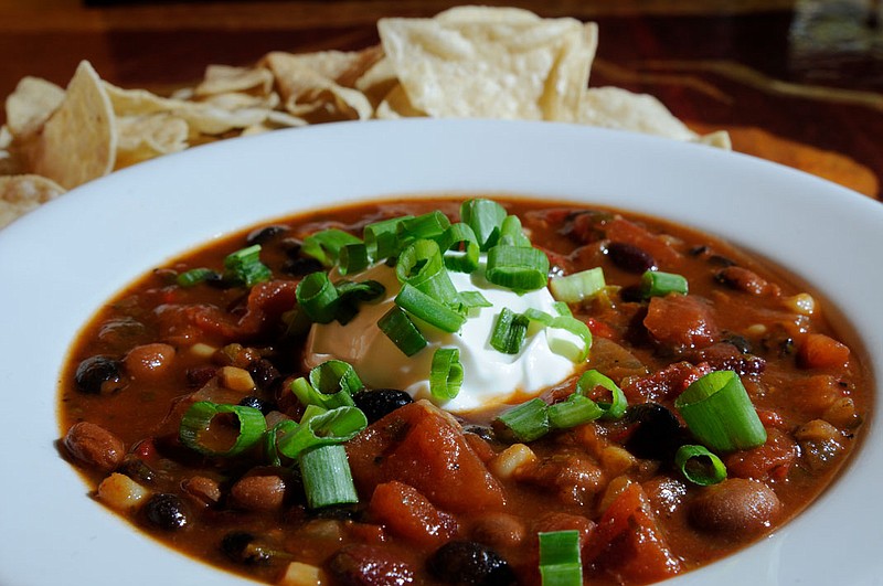 Vegetarian chili is served at Mojo Burrito in Red Bank.