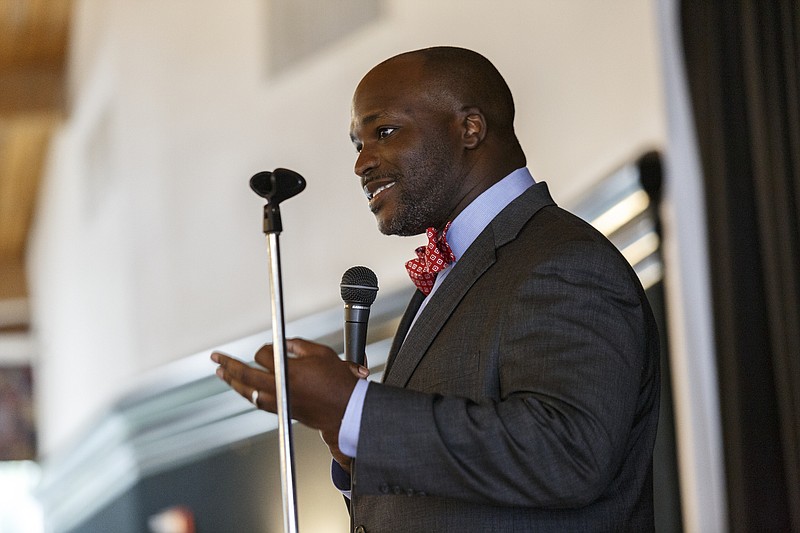 New Hamilton County Schools Superintendent Bryan Johnson speaks at a welcome reception hosted by the Urban League of Greater Chattanooga, Chattanooga 2.0, and UnifiEd at Bessie Smith Cultural Center on Tuesday, Aug. 8, 2017, in Chattanooga, Tenn. Johnson takes the helm as Hamilton County faces the potential state takeover of five low performing schools.