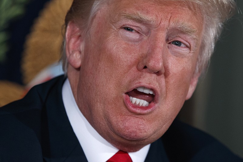 President Donald Trump talks about North Korea during a briefing on the opioid crisis, Tuesday, Aug. 8, 2017, at Trump National Golf Club in Bedminster, N.J. (AP Photo/Evan Vucci)