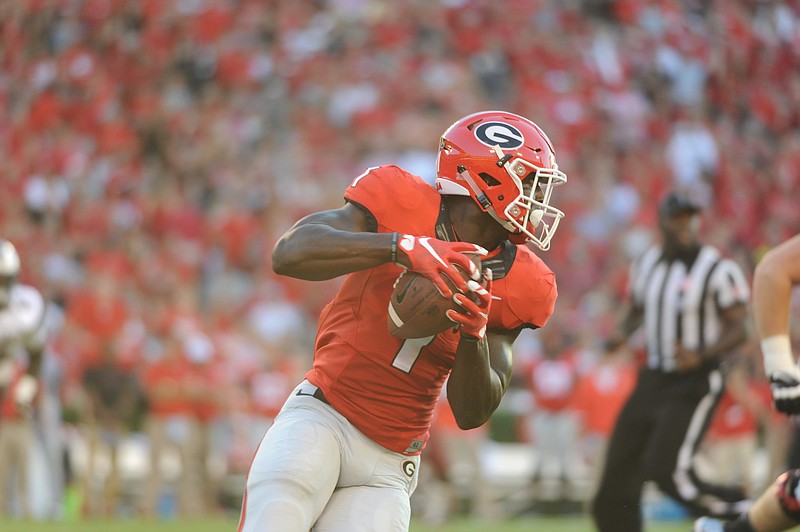 Georgia's Sony Michel heads into his senior season having worked this month as a running back and a receiver.