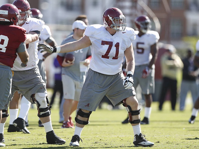 Alabama redshirt junior Ross Pierschbacher is part of a potentially menacing left side of the Crimson Tide offensive line.