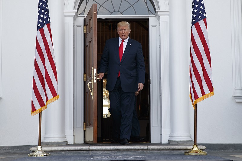 
              President Donald Trump arrives to speak to reporters before a security briefing at Trump National Golf Club in Bedminster, N.J., Thursday, August 10, 2017,  (AP Photo/Evan Vucci) (AP Photo/Evan Vucci)
            