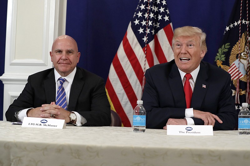 
              National Security Adviser H.R. McMaster listens as President Donald Trump speaks during a security briefing, Thursday, Aug. 10, 2017, at Trump National Golf Club in Bedminster, N.J.  (AP Photo/Evan Vucci)
            