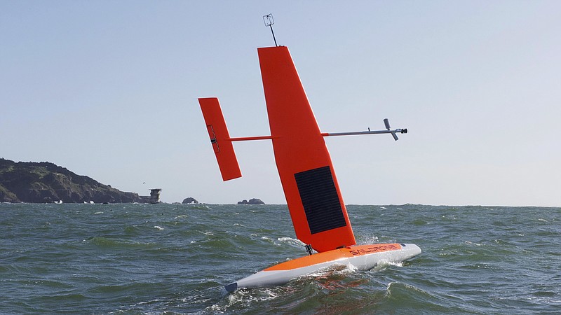 
              In this April 14, 2017 photo provided by Saildrone, a Saildrone vehicle maneuvers during a data collection mission in the Pacific Ocean off the California coast. The autonomous sailing vessel, which would provide surveillance and reconnaissance for the U.S. Navy without the need for manned crews or human pilots, was designed with the help of funding from the U.S. Defense Department's Defense Innovation Unit Experimental, which works with contractors to fund and develop solutions for the military's toughest technology challenges. (Saildrone via AP)
            