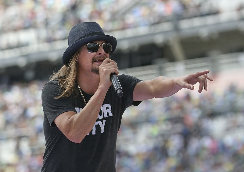 
              In this photo taken Feb. 22, 2015, singer Kid Rock performs a concert before the Daytona 500 auto race in Daytona Beach, Fla. Steven Law, the head of a super PAC aligned with Senate GOP leadership is encouraging performer Kid Rock to run for Senate against Democratic incumbent Debbie Stabenow of Michigan. (AP Photo/Reinhold Matay)
            