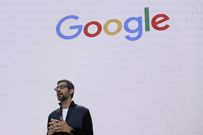 FILE - In this file photo dated May 17, 2017, file photo, Google CEO Sundar Pichai delivers the keynote address for the Google I/O conference in Mountain View, Calif. (AP Photo/Eric Risberg, File)
            