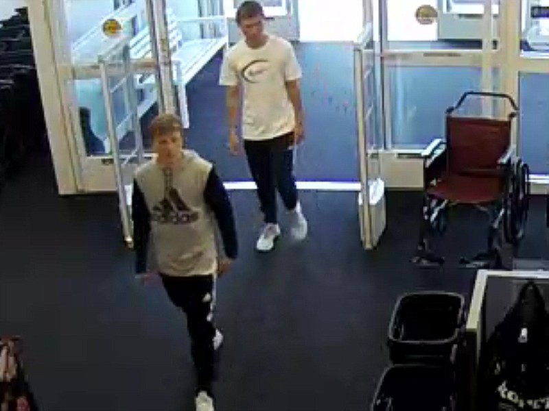 This image from surveillance video shows two male suspects sought by the Dalton Police Department in connection with the shoplifting of watches valued at more than $300 from the Kohl's on Shugart Road in Dalton, Ga.